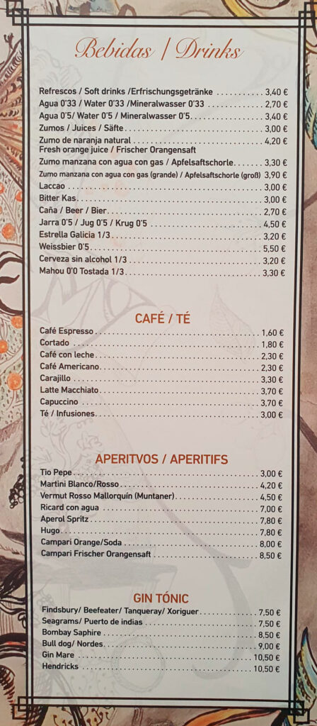 bebidas restaurante cala santanyi