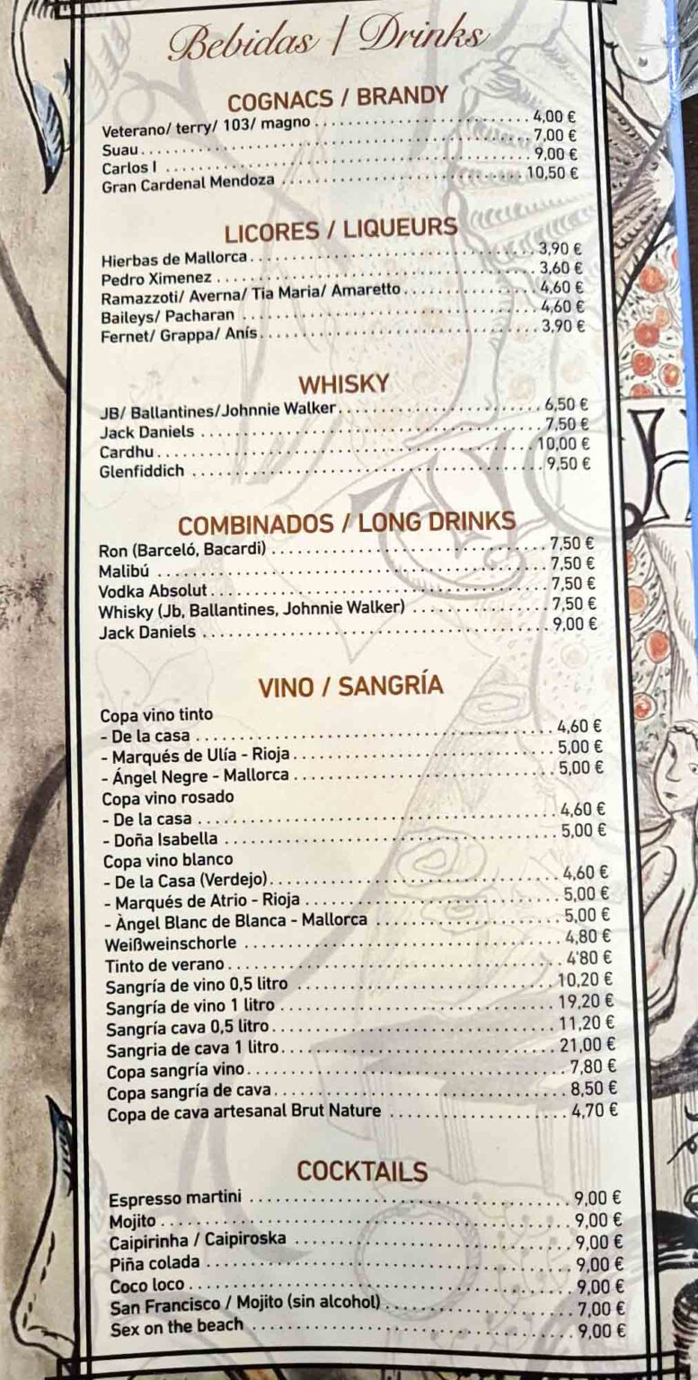 bebidas restaurante cala santanyi