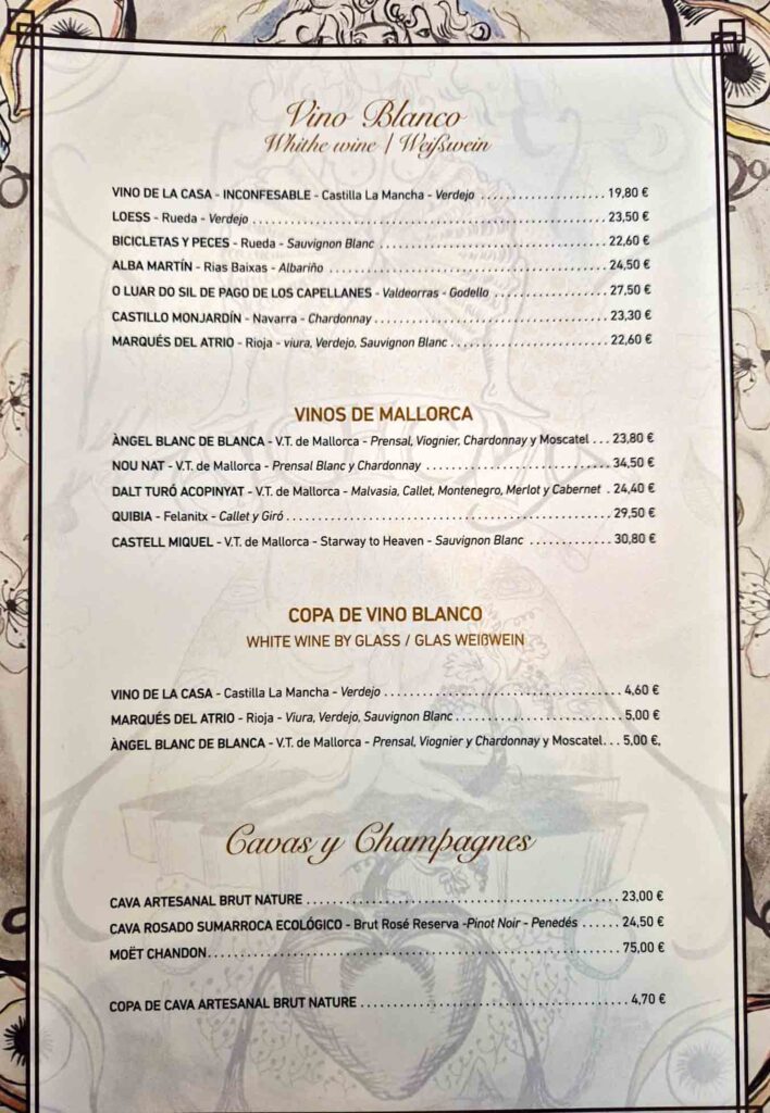 Carta vinos restaurante santanyi