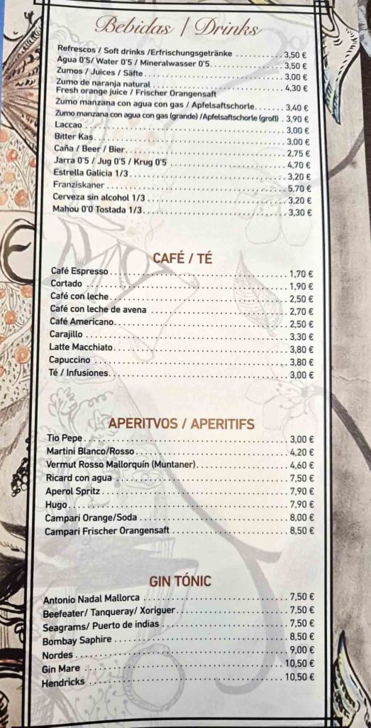 bebidas restaurante cala santanyi
